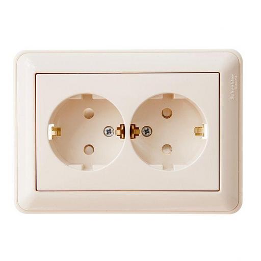 Systeme electric RS16-255-28 W59 РОЗЕТКА двойная с заземлением со шторками, 16А, в сборе, СЛОНОВАЯ КОСТЬ фото 1
