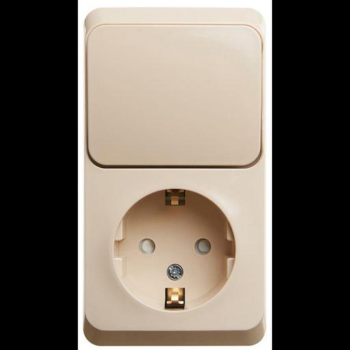 Systeme electric BPA16-201K ЭТЮД О/У БЛОК: РОЗЕТКА с зазем. со шт. + ВЫКЛЮЧАТЕЛЬ 1-клавиш., КРЕМОВЫЙ, Россия фото 1