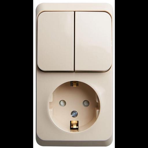 Systeme electric BPA16-202K ЭТЮД О/У БЛОК: РОЗЕТКА с зазем. со шт. + ВЫКЛЮЧАТЕЛЬ 2-клавиш., КРЕМОВЫЙ, Россия фото 1