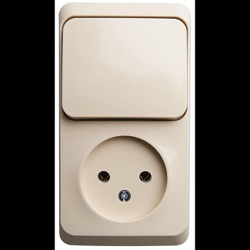Systeme electric BPA16-204K ЭТЮД О/У БЛОК: РОЗЕТКА без заземления + ВЫКЛЮЧАТЕЛЬ 1-клавиш., КРЕМОВЫЙ, Россия фото 1