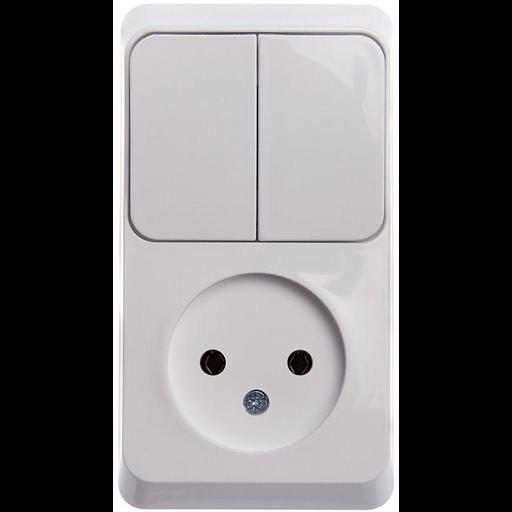 Systeme electric BPA16-205B ЭТЮД О/У БЛОК: РОЗЕТКА без заземления + ВЫКЛЮЧАТЕЛЬ 2-клавиш., БЕЛЫЙ, Россия фото 1