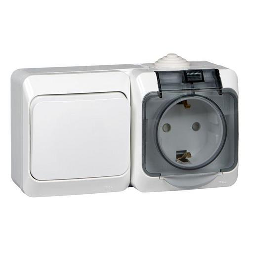 Systeme electric BPA16-241B ЭТЮД I Р 44 О/У БЛОК: РОЗ. з/к со шт. 16А 250B, ВЫКЛ.1-клав.10А, БЕЛЫЙ, Россия фото 1