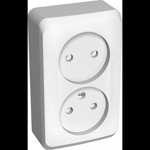 Systeme electric PA16-006B ЭТЮД О/У двойная РОЗЕТКА без заземления со штороками 16А 250B, БЕЛЫЙ, Россия фото 1
