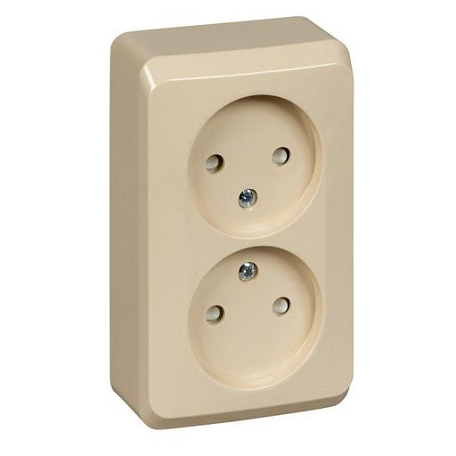 Systeme electric PA16-006K ЭТЮД О/У двойная РОЗЕТКА без заземления со штороками 16А 250B, КРЕМОВЫЙ, Россия фото 1