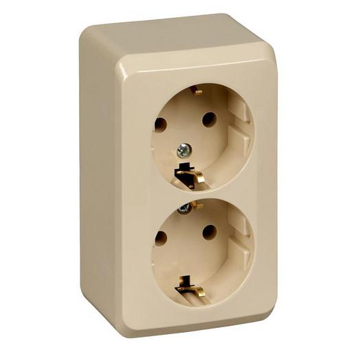 Systeme electric PA16-007K ЭТЮД О/У двойная РОЗЕТКА с заземлением без шторок 16А 250B, КРЕМОВЫЙ, Россия фото 1