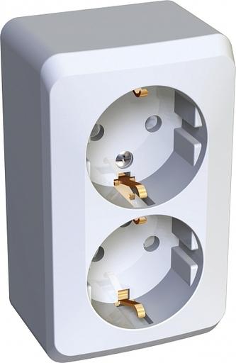 Systeme electric PA16-008B ЭТЮД О/У двойная РОЗЕТКА с заземлением со шторками 16А 250B, БЕЛЫЙ, Россия фото 1