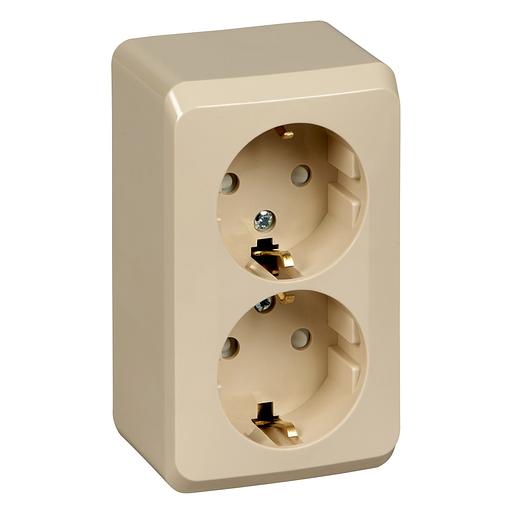 Systeme electric PA16-008K ЭТЮД О/У двойная РОЗЕТКА с заземлением со шторками 16А 250B, КРЕМОВЫЙ, Россия фото 1