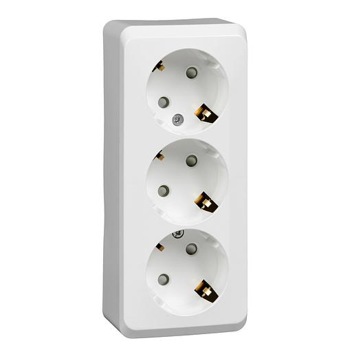 Systeme electric PA16-012B ЭТЮД O/У тройная РОЗЕТКА с заземлением со шторками 16А 250B, БЕЛЫЙ, Россия фото 1