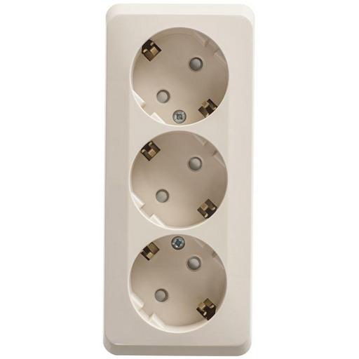 Systeme electric PA16-012K ЭТЮД O/У тройная РОЗЕТКА с заземлением со шторками 16А 250B, КРЕМОВЫЙ, Россия фото 1