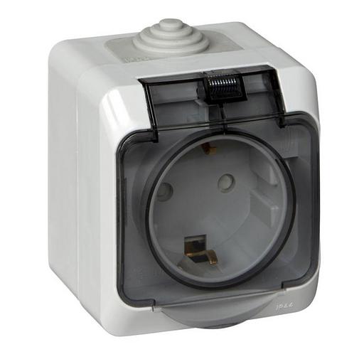 Systeme electric PA16-044C ЭТЮД IP44 O/У РОЗЕТКА с заземлением со шторками 16А 250B, СЕРЫЙ, Россия фото 1