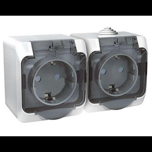 Systeme electric PA16-244B ЭТЮД IP44 O/У двойная РОЗЕТКА с заземлением со шторками 16А 250B, БЕЛЫЙ, Россия фото 1