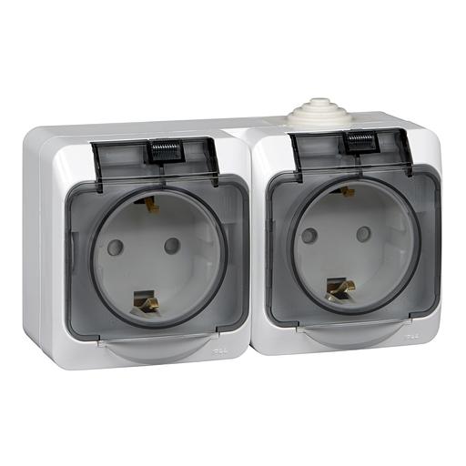 Systeme electric PA16-244B ЭТЮД IP44 O/У двойная РОЗЕТКА с заземлением со шторками 16А 250B, БЕЛЫЙ, Россия фото 2