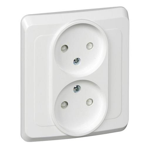 Systeme electric PC16-006B ЭТЮД С/У двойная РОЗЕТКА без заземления со штороками 16А 250B, БЕЛЫЙ, Россия фото 1