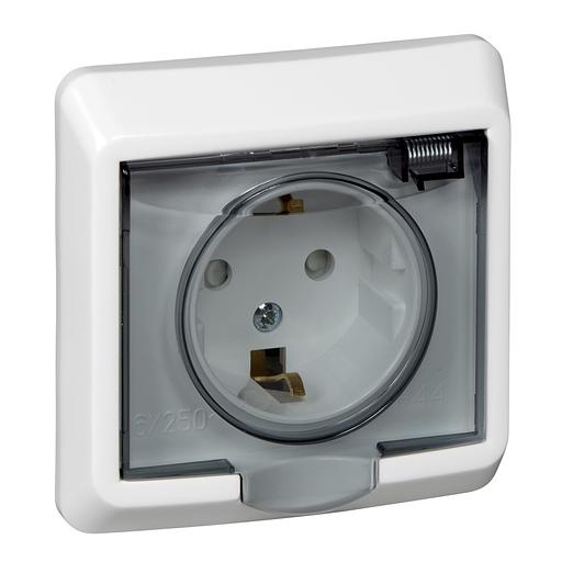Systeme electric PC16-044B ЭТЮД IP44 С/У РОЗЕТКА с заземлением со штороками 16А 250B, БЕЛЫЙ, Россия фото 1
