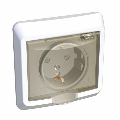 Systeme electric PC16-044B ЭТЮД IP44 С/У РОЗЕТКА с заземлением со штороками 16А 250B, БЕЛЫЙ, Россия фото 2