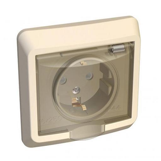 Systeme electric PC16-044K ЭТЮД IP44 С/У РОЗЕТКА с заземлением со штороками 16А 250B, КРЕМОВЫЙ, Россия фото 1