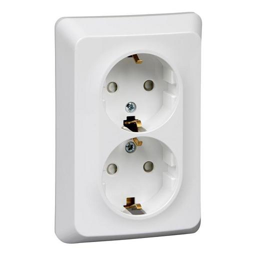 Systeme electric PC16-108B ЭТЮД С/У двойная РОЗЕТКА с заземлением со штороками 16А 250B, БЕЛЫЙ, Россия фото 1