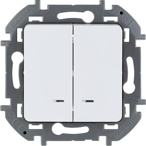Legrand 673630 Выключатель двухклавишный с подсветкой/индикацией - INSPIRIA - 10 AX - 250 В~ - белый фото 1