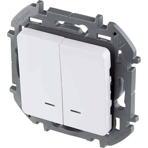Legrand 673630 Выключатель двухклавишный с подсветкой/индикацией - INSPIRIA - 10 AX - 250 В~ - белый фото 3