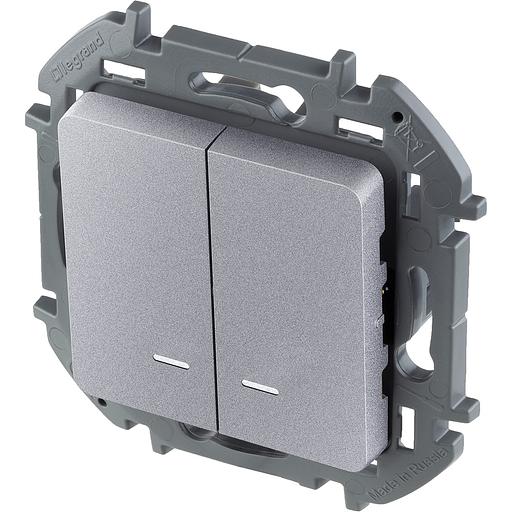 Legrand 673632 Выключатель двухклавишный с подсветкой/индикацией - INSPIRIA - 10 AX - 250 В~ - алюминий фото 3