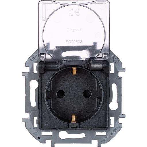 Legrand 673743 Розетка 2К+З IP 44 с откидной крышкой и шторками - немецкий стандарт - 16 А - 250 В~ - INSPIRIA - антрацит фото 1