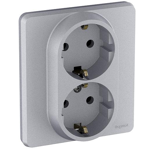 Legrand 673752 Розетка 2 x 2К+З - немецкий стандарт - 16 А - 250 В~ - INSPIRIA - алюминий фото 2