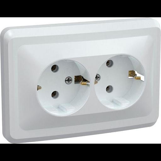 Iek ERV21-K01-16-DM РС12-3-ВБ Розетка 2местн. с з/к без защ.штор. 16А ВЕГА (белый) IEK фото 1