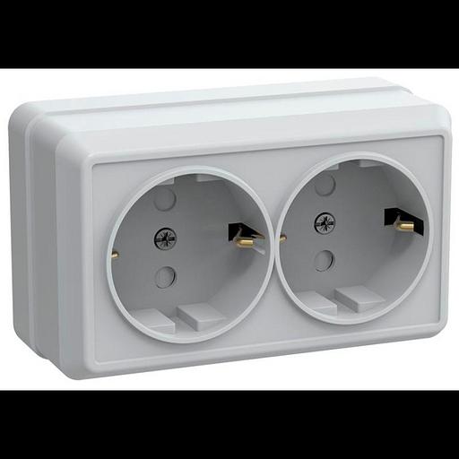 Iek ERO24-K01-16-DC РСш22-3-ОБ Розетка 2местн. с з/к с защ.штор. 16А откр.уст. ОКТАВА (белый) фото 1