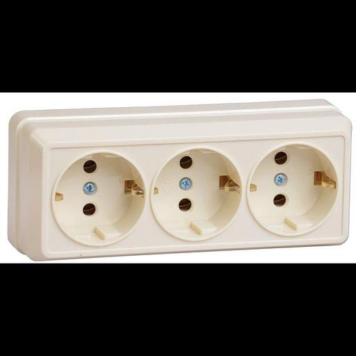 Iek ERO31-K33-16-DC РС23-3-ОК Розетка 3местн. с з/к 16А откр.уст. ОКТАВА (кремовый) фото 1