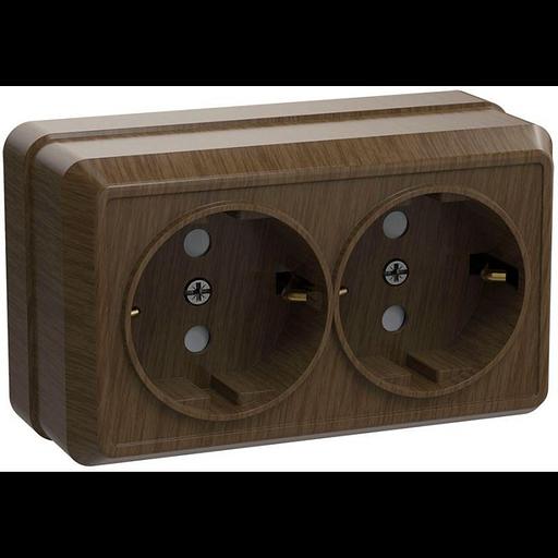 Iek ERO21-K04-16-DC РС22-3-ОД Розетка 2местн. с з/к 16А откр.уст. ОКТАВА (дуб) фото 1