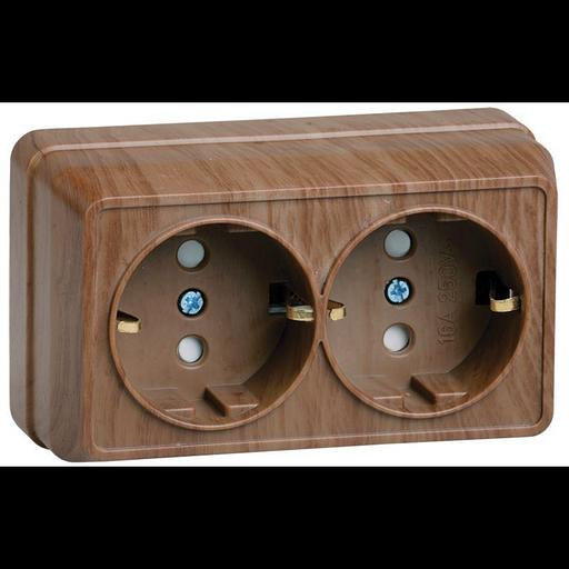 Iek ERO24-K04-16-DC РСш22-3-ОД Розетка 2местн. с з/к с защ.штор. 16А откр.уст. ОКТАВА (дуб) фото 1