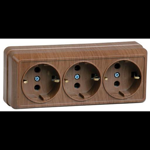 Iek ERO31-K04-16-DC РС23-3-ОД Розетка 3местн. с з/к 16А откр.уст. ОКТАВА (дуб) фото 1