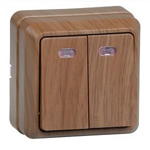 Iek EVO21-K04-10-DC ВС20-2-1-ОД Выключатель 2кл с инд. 10А ОКТАВА (дуб) фото 1