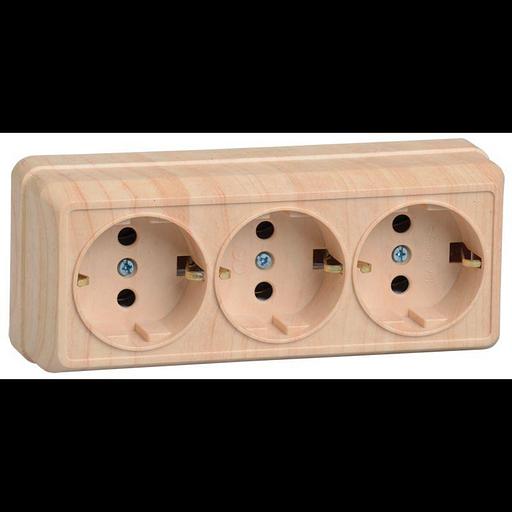 Iek ERO31-K03-16-DC РС23-3-ОС Розетка 3местн. с з/к 16А откр.уст. ОКТАВА (сосна) фото 1