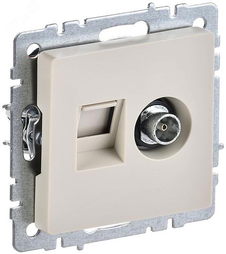 IEK BR-AK20-1-K10 BRITE Роз. двойная TV+RJ45 кат.5E РТВ/РК12-БрКр беж. фото 1