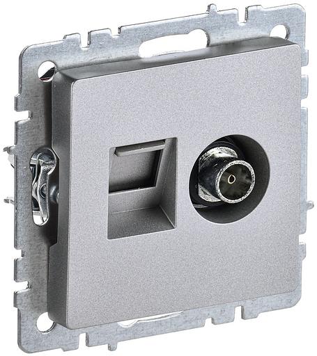 IEK BR-AK20-1-K47 BRITE Роз. двойная TV+RJ45 кат.5E РТВ/РК12-БрА алюм. фото 1