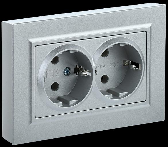 IEK BR-R21-16-K46-F BRITE Роз. 2-я с з/к без з/ш 16А в сб. РС12-3-БрС сталь фото 1