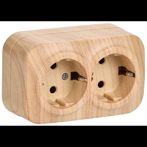 IEK ERH21-K34-16 РС22-3-ХС Розет. 2-ая с з/к о/у 16А GLORY сосна фото 1