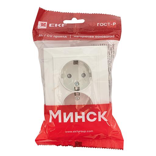 EKF ERR16-128-100 Минск Розетка 2-местная СП с заземлением 16А белая с защ. штор. EKF Basic фото 2