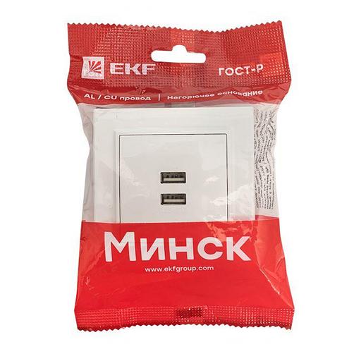 EKF ERR-2USB-100 Минск Розетка USB 2-местная СП 2,1А белая EKF фото 2