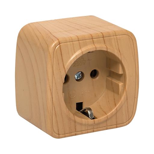 EKF EGR16-028-30 Розетка 1-местная ОП Минск 16А с заземлением светлое дерево EKF фото 1