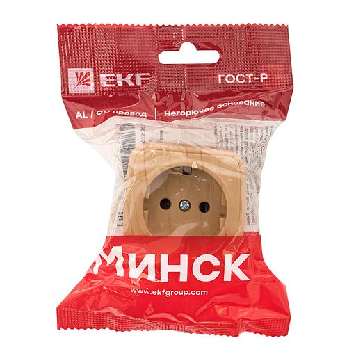 EKF EGR16-028-30 Розетка 1-местная ОП Минск 16А с заземлением светлое дерево EKF фото 2