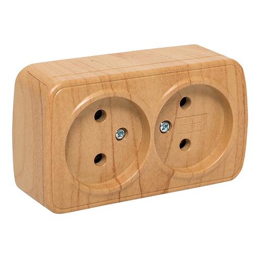 EKF EGR10-102-30 Розетка 2-местная ОП Минск 10А без заземления светлое дерево EKF фото 1