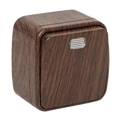 EKF EGV10-121-40 Выключатель 1-клавишный ОП Минск 10А с индикатором тёмное дерево EKF фото 1