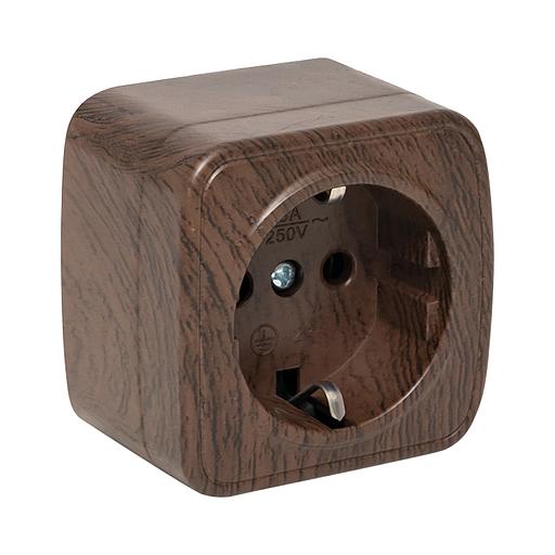 EKF EGR16-028-40 Розетка 1-местная ОП Минск 16А с заземлением тёмное дерево EKF фото 1