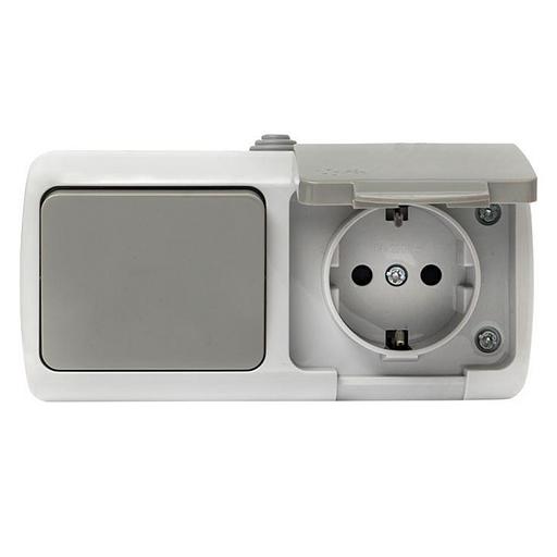 EKF EFRV16-050-30-540 Мурманск Блок  розетка 1-м 16А с заземлением с крышкой+ 1-кл выключатель IP54 серый EKF фото 5