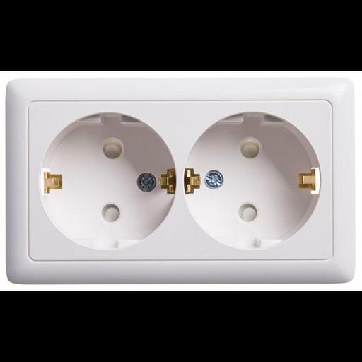 Systeme electric RA16-239-B ХИТ О/У РОЗЕТКА двойная с заземлением со шторками, 16А, БЕЛЫЙ. Россия фото 1