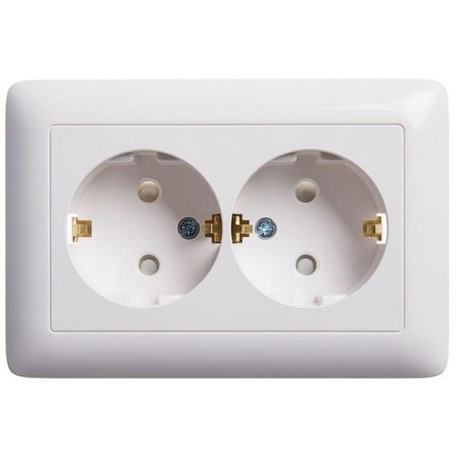 Systeme electric RS16-231-B ХИТ С/У РОЗЕТКА двойная с заземлением со шторками, 16А, БЕЛЫЙ. Россия фото 1