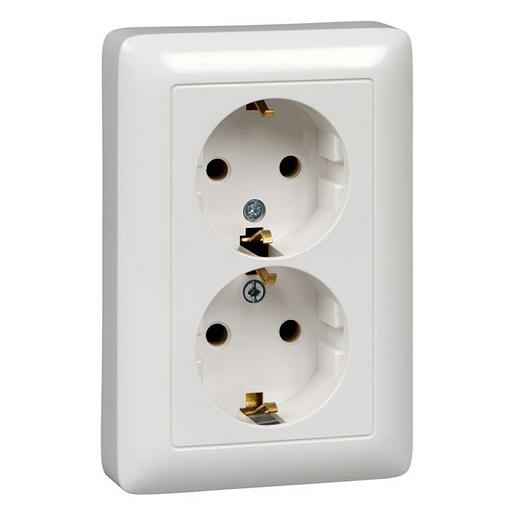 Systeme electric RS16-236-B ХИТ С/У РОЗЕТКА двойная с заземлением без шторок 16А, 250В, БЕЛЫЙ. Россия фото 1