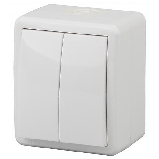 Эра Б0020676 11-1404-03 Выключатель двойной IP54, 10АХ-250В, ОУ, Эра Эксперт, серый фото 1